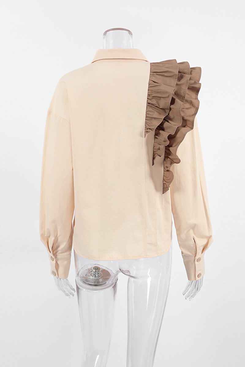 Ruffle Shoulder Button-Down Shirt