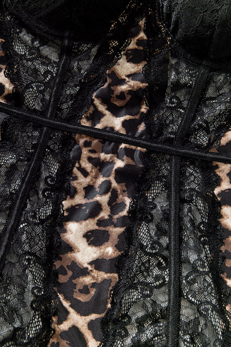 Lace Corset Leopard Print Mini Dress