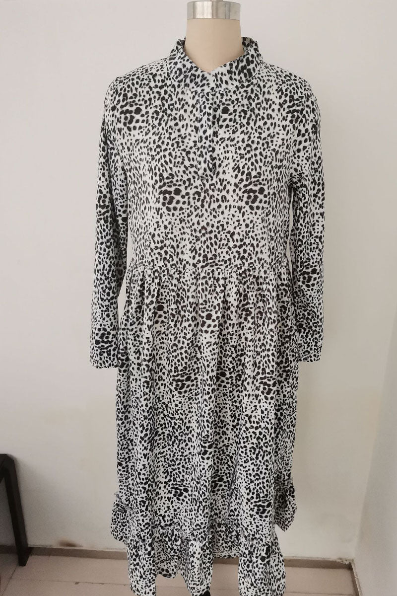 Leopard Print Long Sleeve Maxi Dress