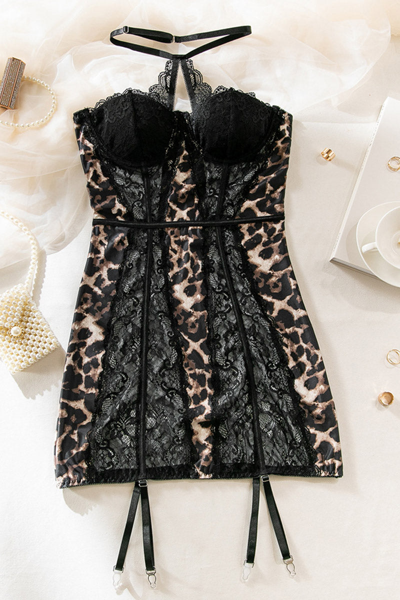 Lace Corset Leopard Print Mini Dress