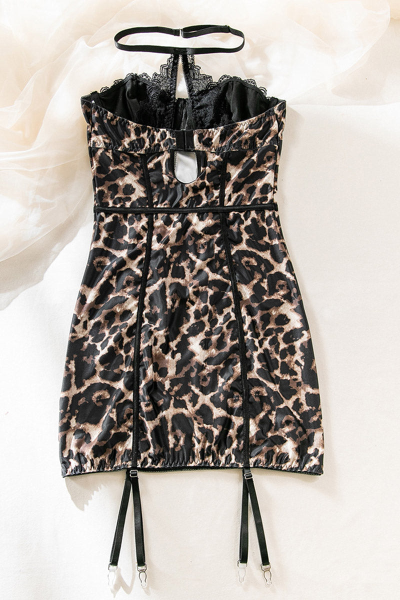 Lace Corset Leopard Print Mini Dress