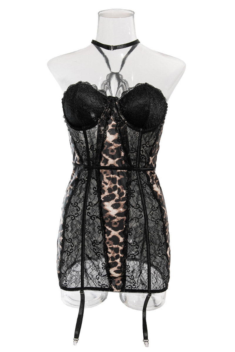 Lace Corset Leopard Print Mini Dress