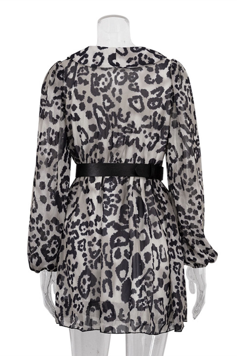 Leopard Print Belted Waist Midi Dress