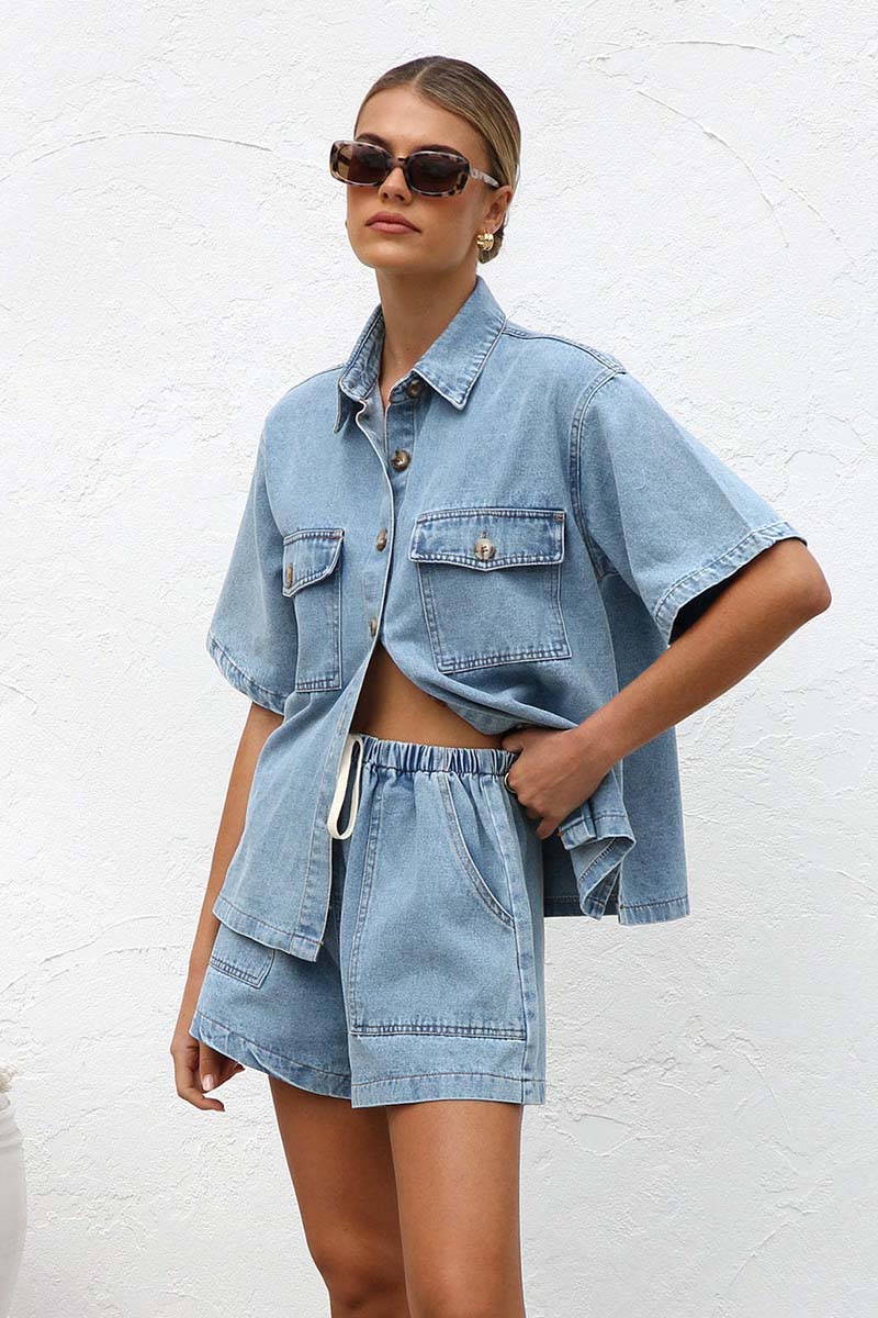 Button-Up Shirt and Shorts Denim Set