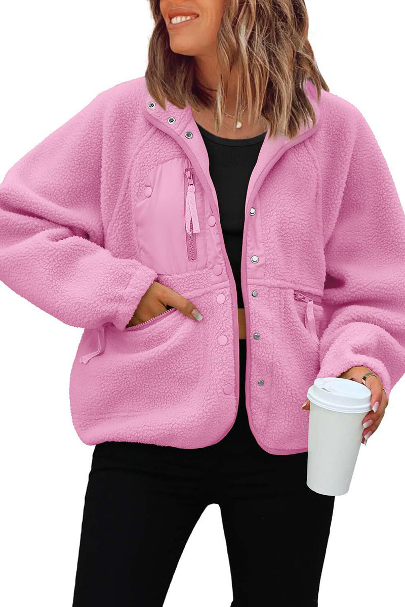 Buttoned Fleece Jacket with Pockets