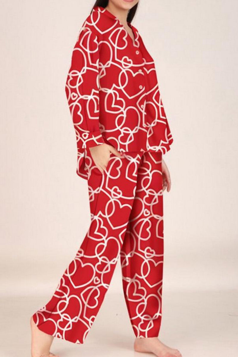 Heart Print Two-Piece Pajama Set