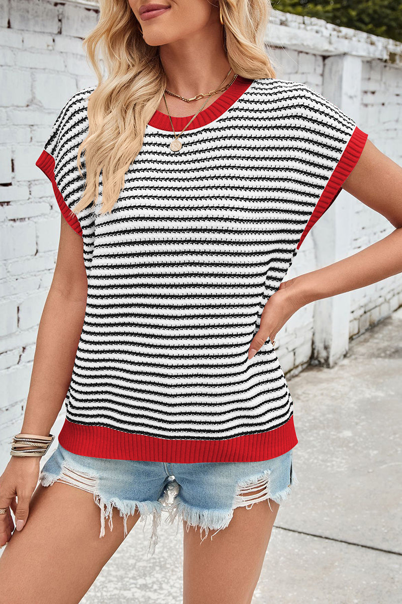 Striped Batwing Sleeve Knit Top