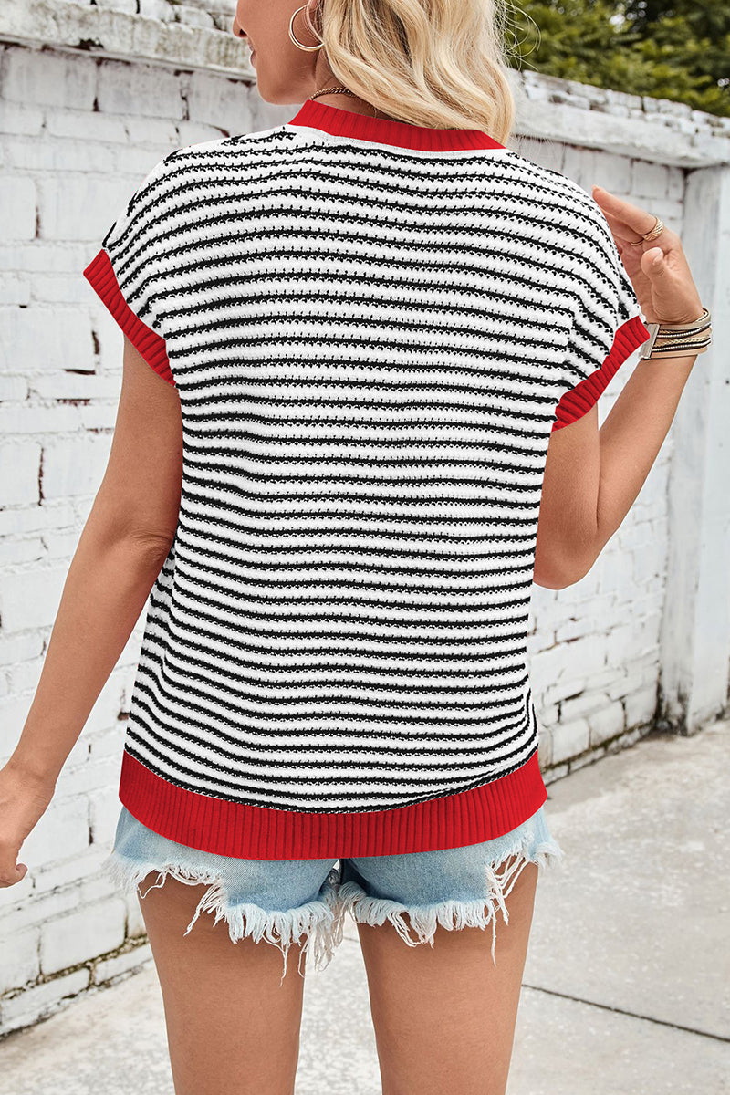 Striped Batwing Sleeve Knit Top