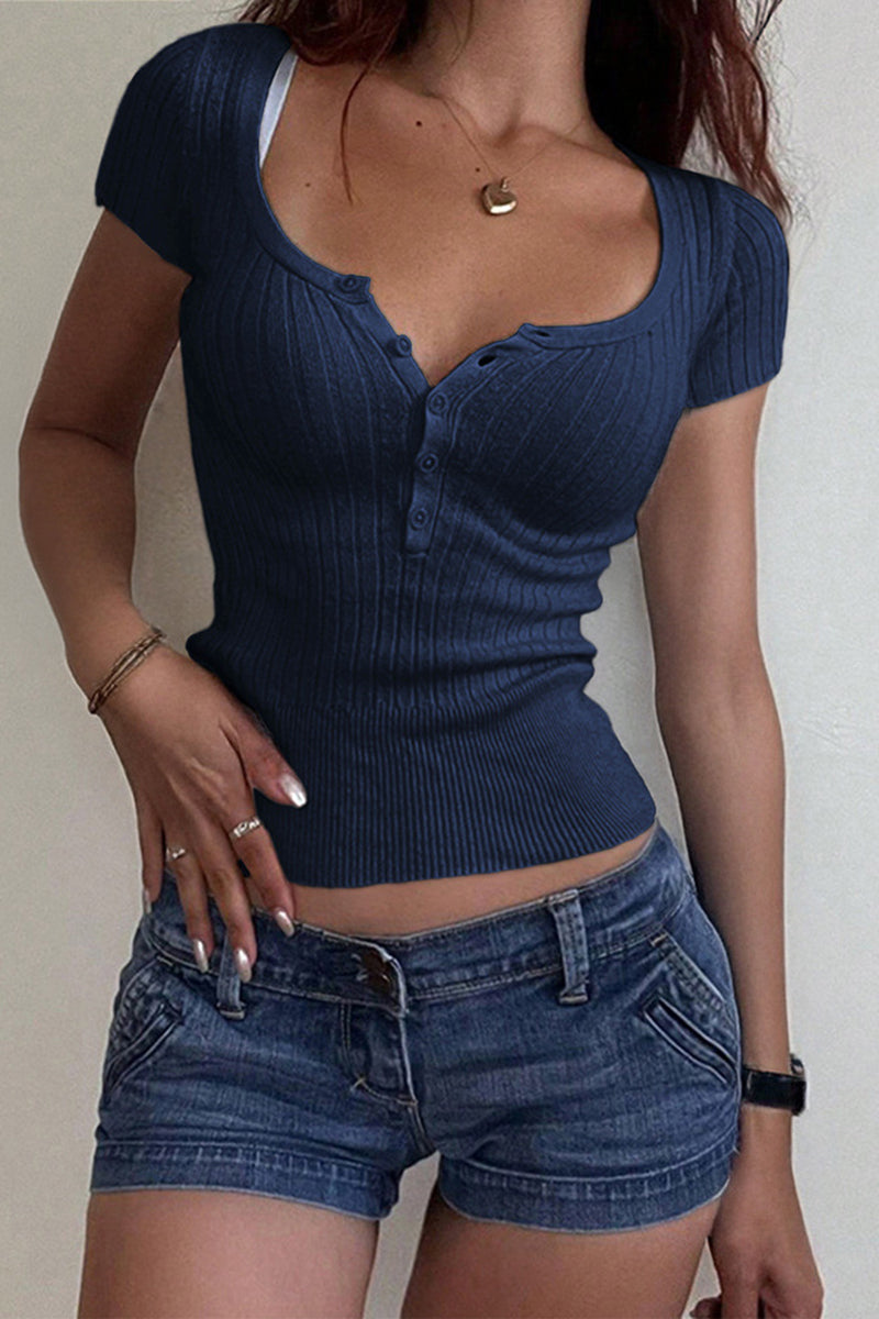 Buttoned Scoop Neck T-Shirt