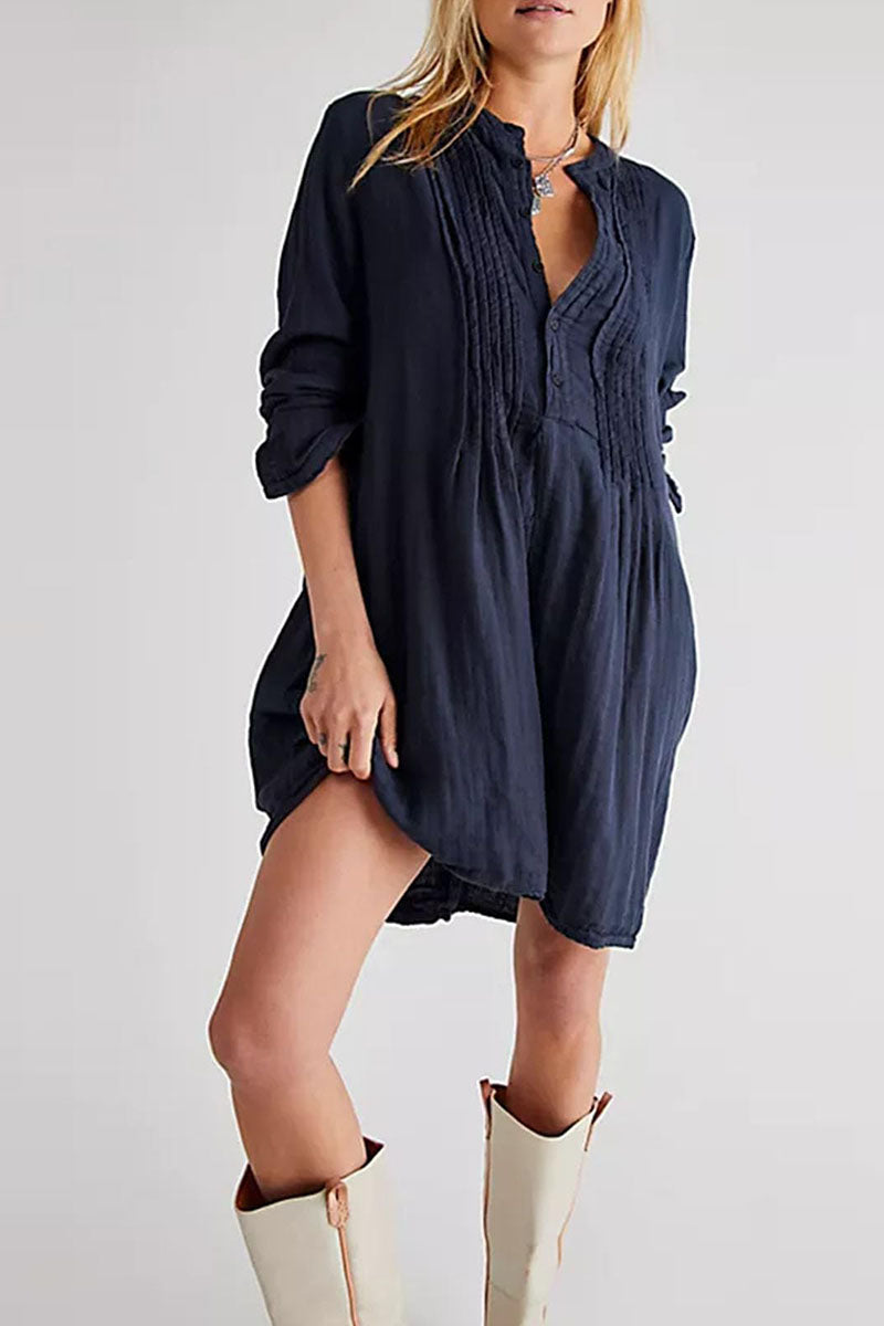 Pintuck Detail Long Sleeve Mini Dress