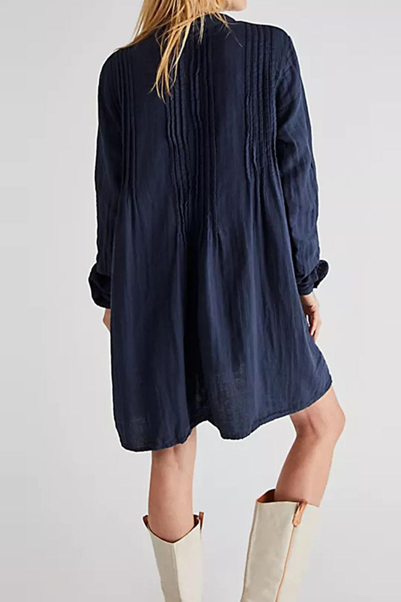 Pintuck Detail Long Sleeve Mini Dress