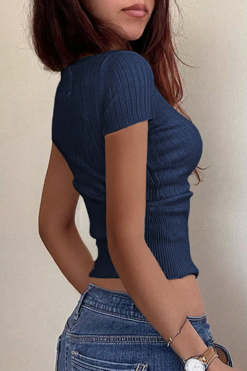 Buttoned Scoop Neck T-Shirt