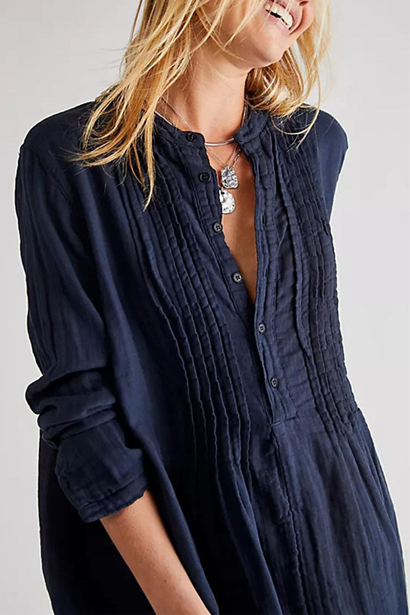 Pintuck Detail Long Sleeve Mini Dress