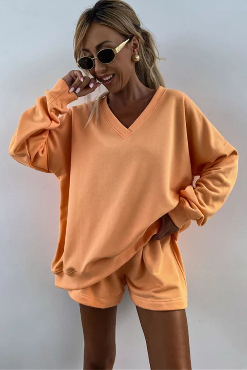 Striped V-Neck Pullover and Shorts Set