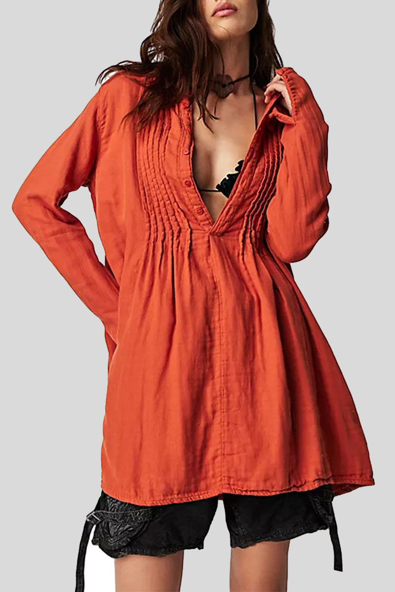 Pintuck Detail Long Sleeve Mini Dress