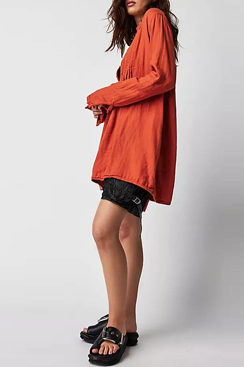Pintuck Detail Long Sleeve Mini Dress