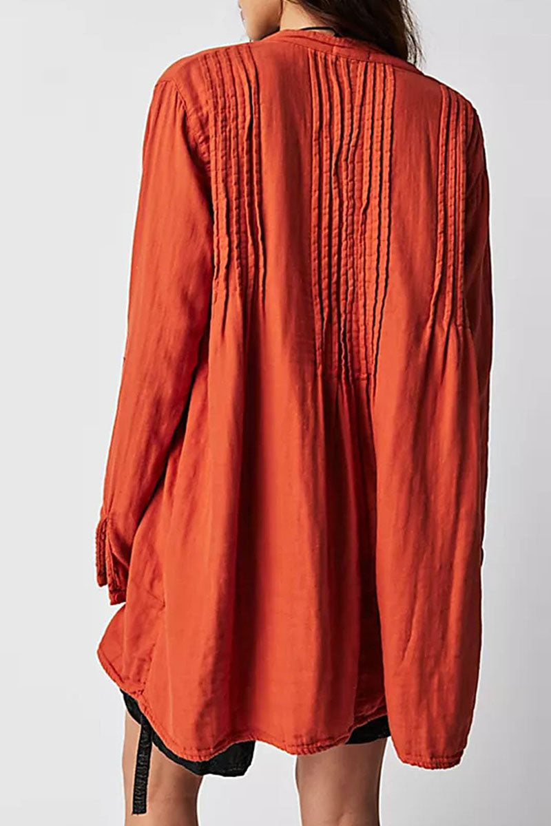 Pintuck Detail Long Sleeve Mini Dress