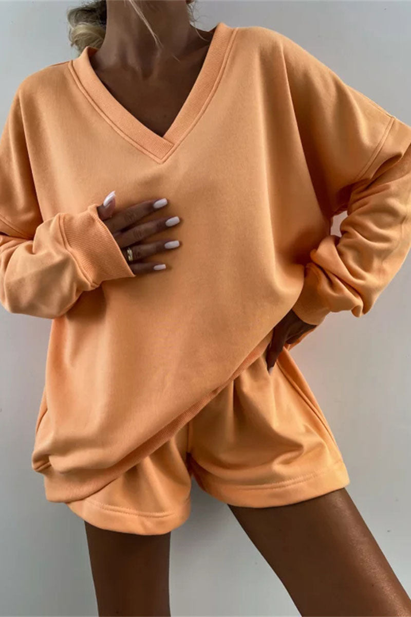 Striped V-Neck Pullover and Shorts Set