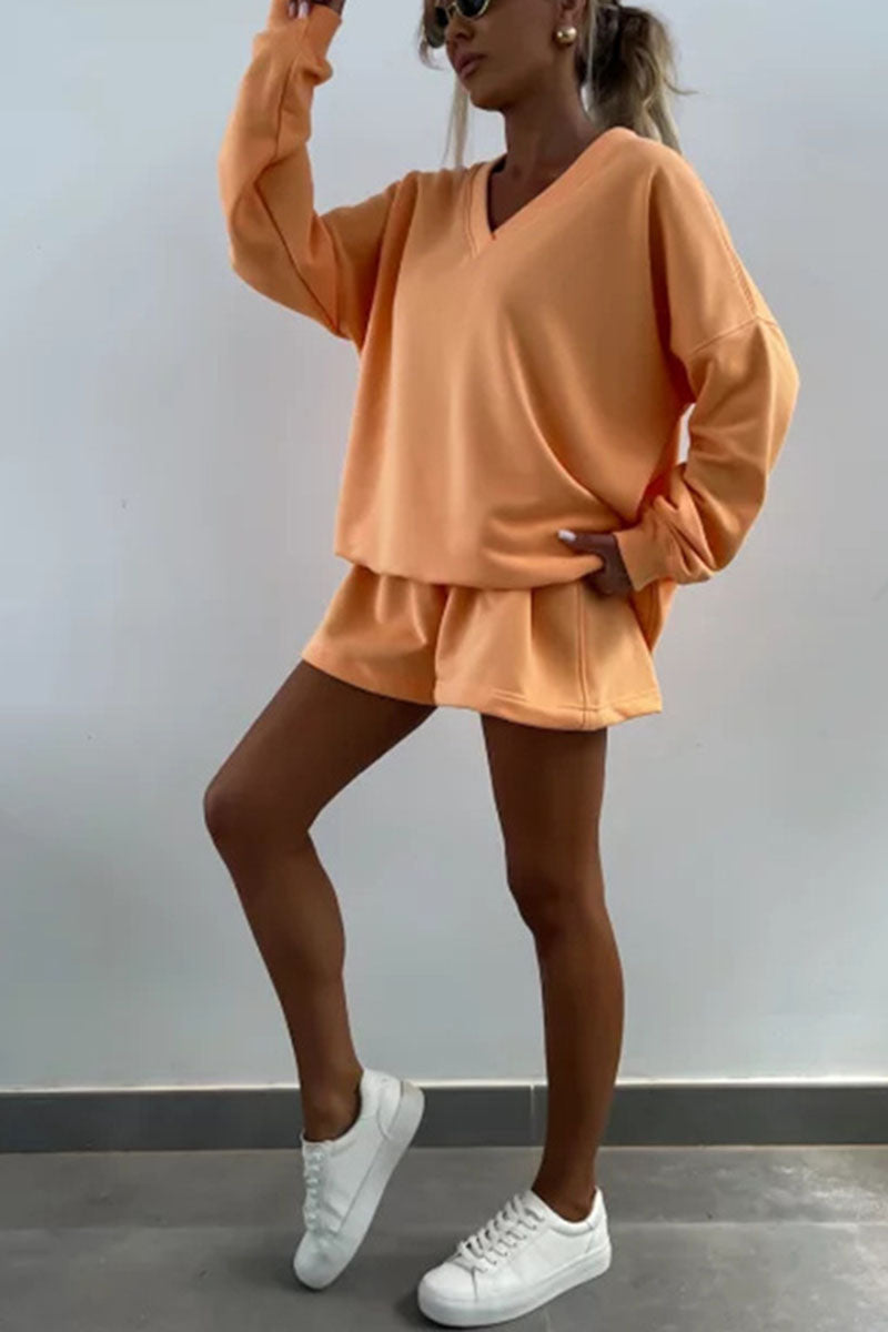 Striped V-Neck Pullover and Shorts Set