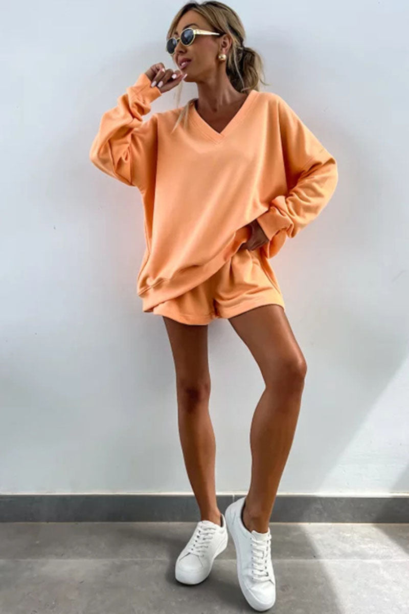 Striped V-Neck Pullover and Shorts Set