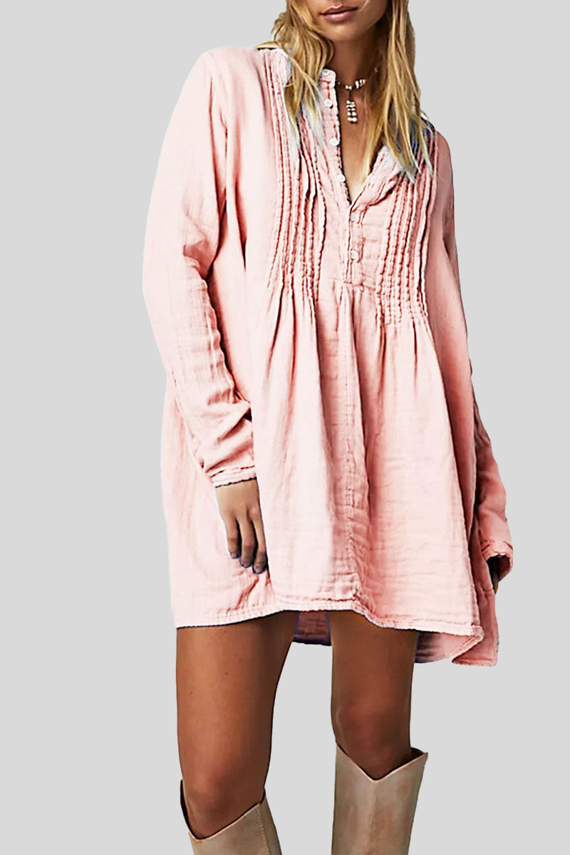 Pintuck Detail Long Sleeve Mini Dress
