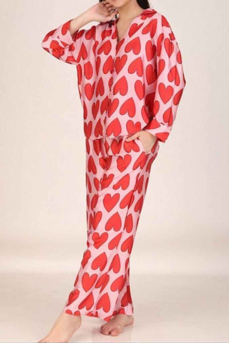 Heart Print Two-Piece Pajama Set