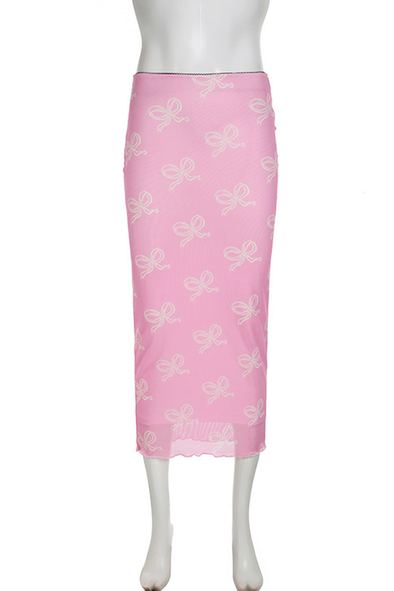 Bow Pattern Midi Skirt