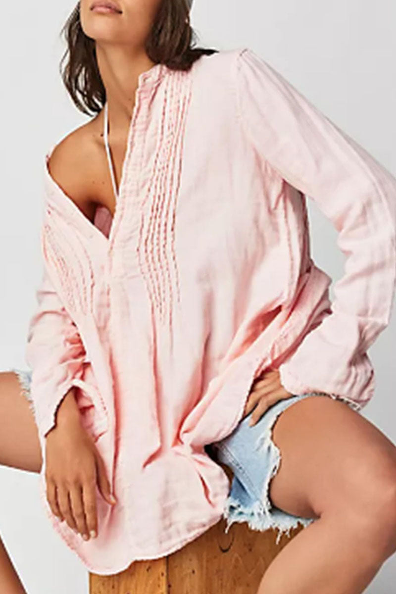Pintuck Detail Long Sleeve Mini Dress