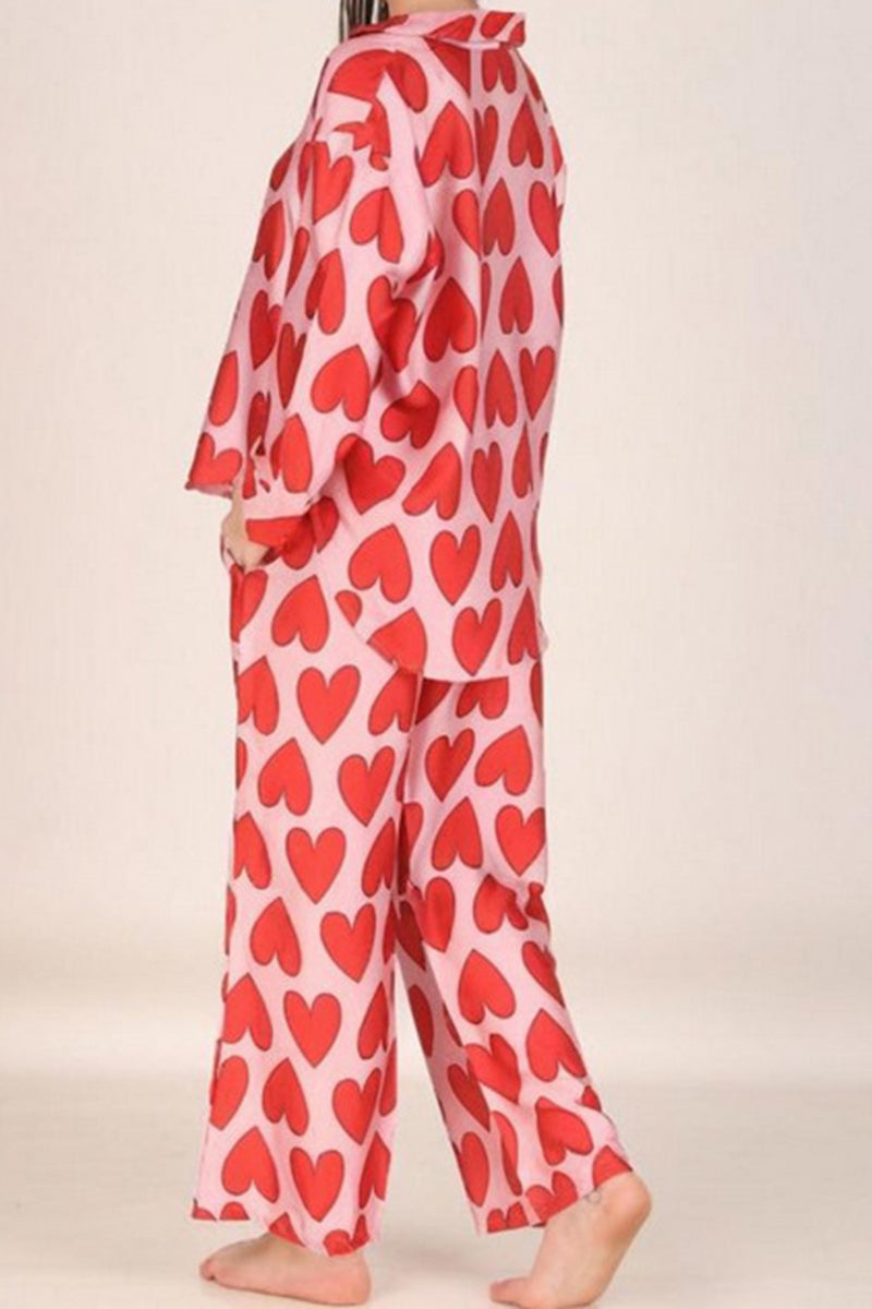 Heart Print Two-Piece Pajama Set