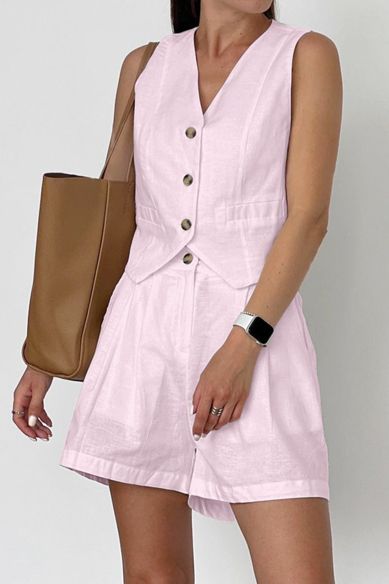 Buttoned Vest and Shorts Set