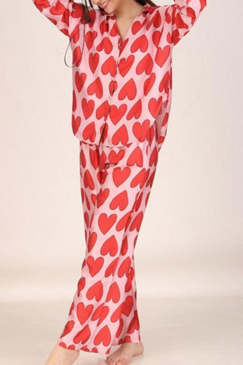 Heart Print Two-Piece Pajama Set
