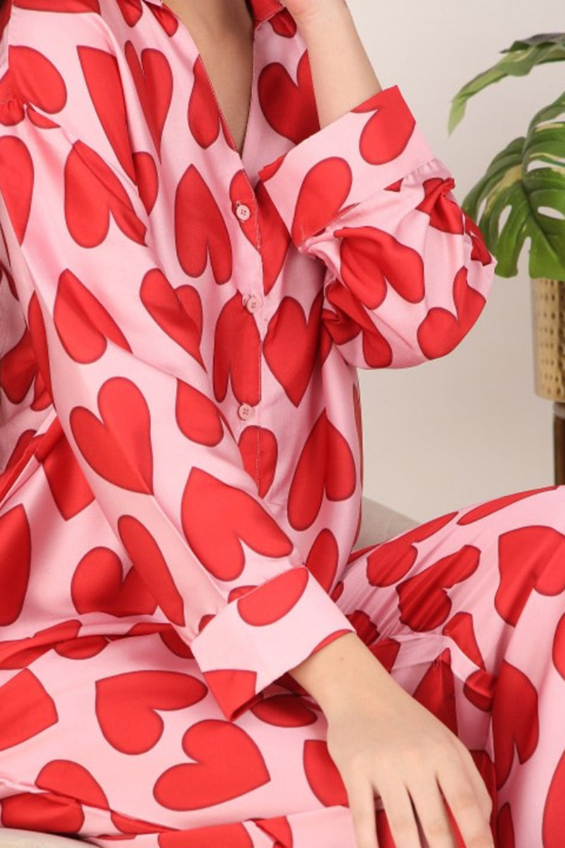 Heart Print Two-Piece Pajama Set