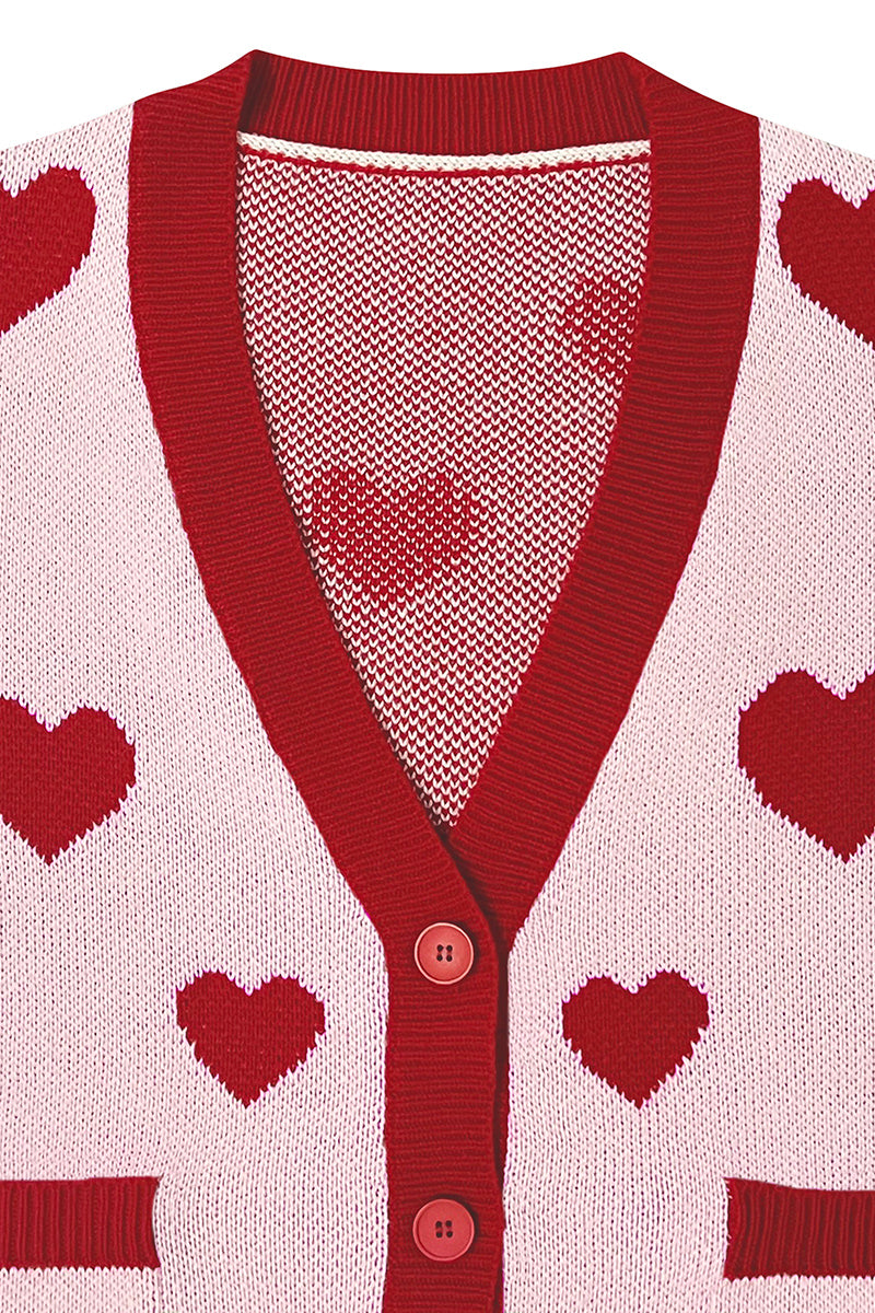 Button-Up Heart Patterned Cardigan