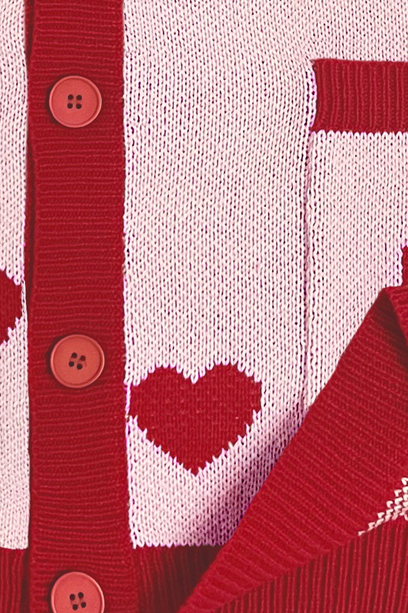 Button-Up Heart Patterned Cardigan
