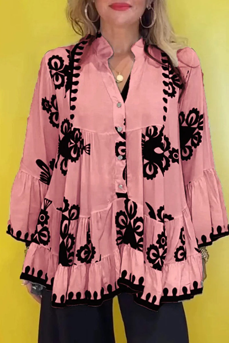 Bohemian Print Tiered Blouse