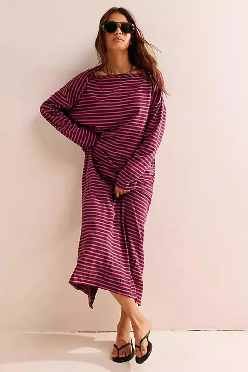 Striped Long Sleeve Beach Dress