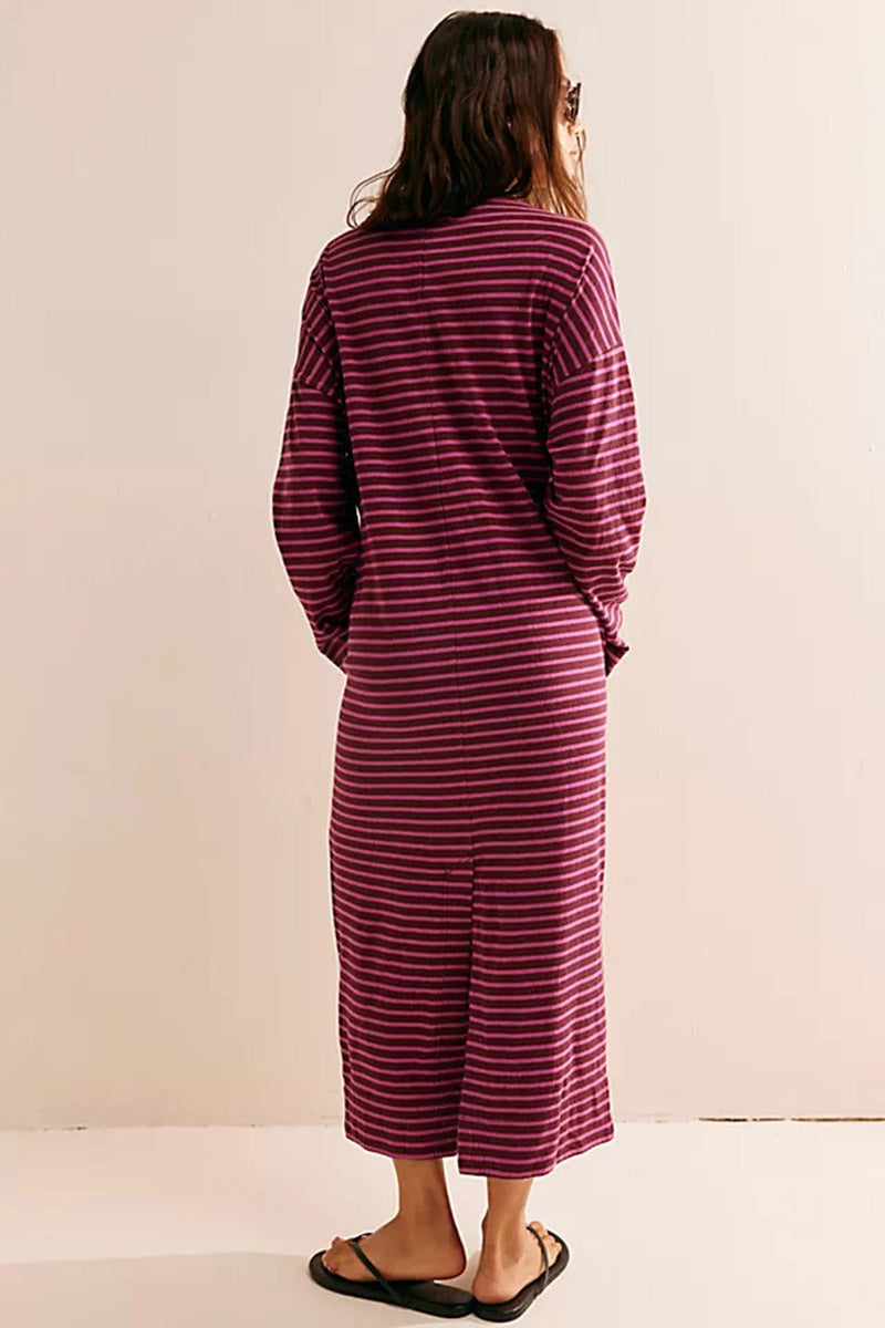 Striped Long Sleeve Beach Dress