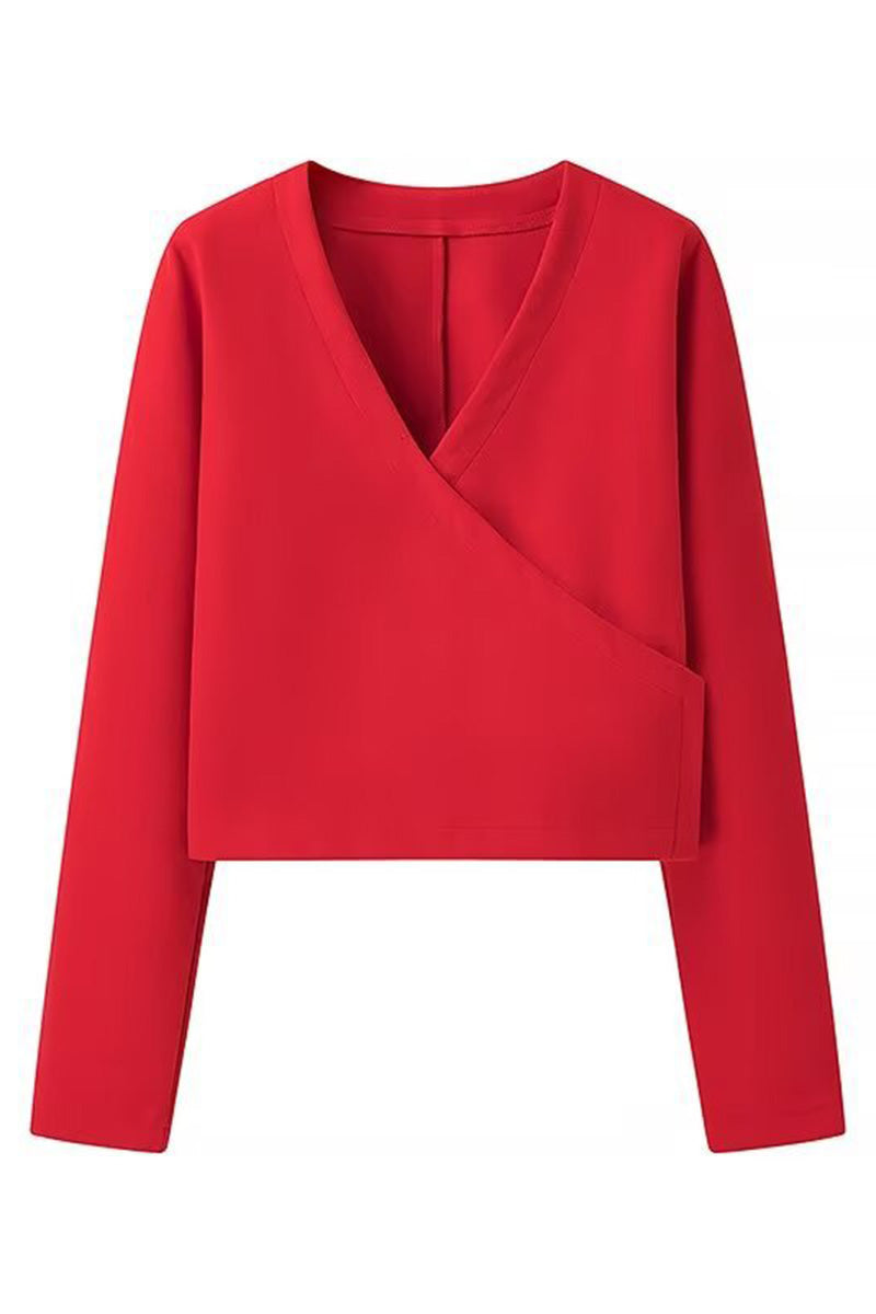 Asymmetric Wrap Front Long-Sleeve Top