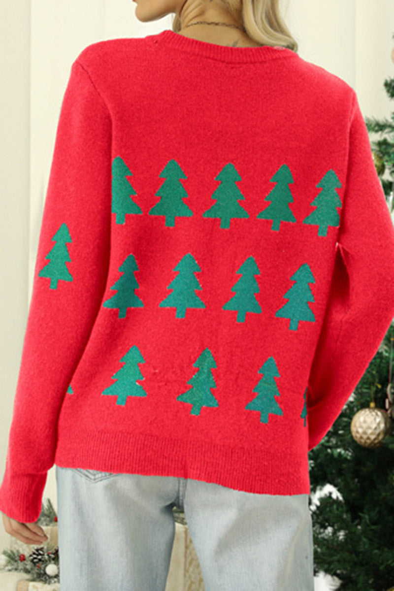 Festive Tree Print Knit Sweater