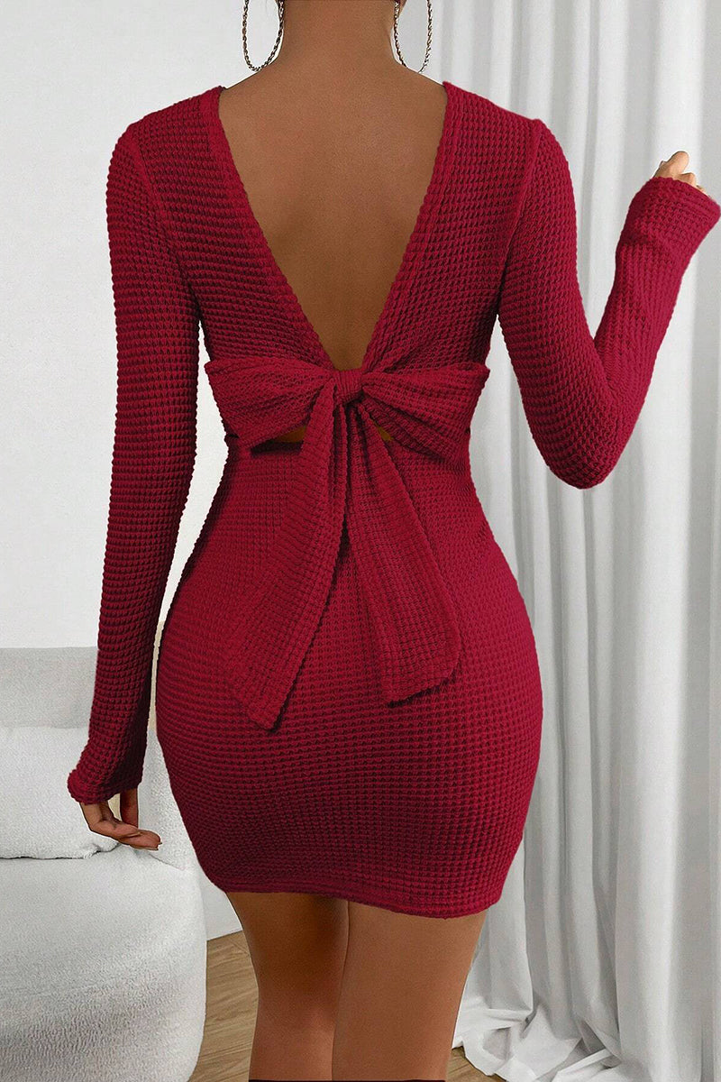 Backless Bow Detail Bodycon Dress