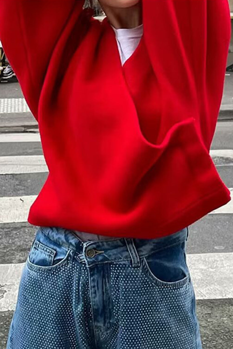 Asymmetric Wrap Front Long-Sleeve Top