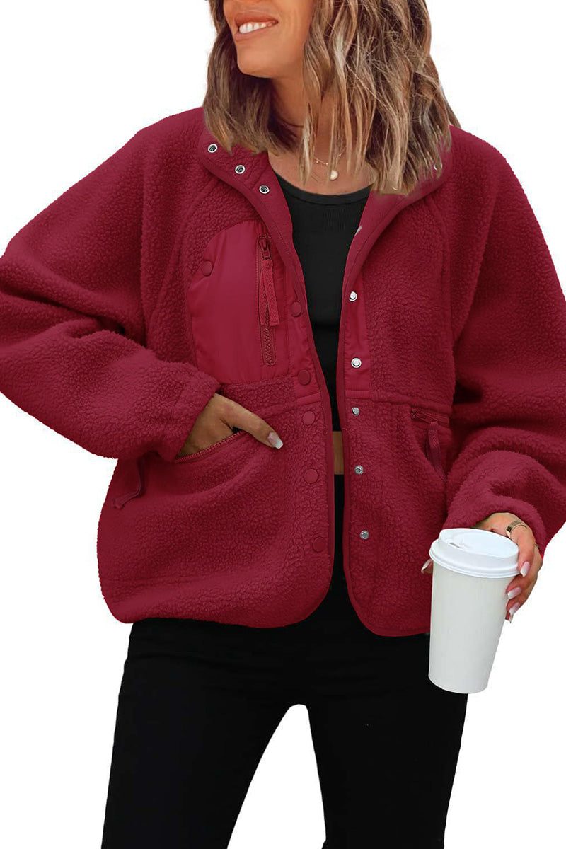 Buttoned Fleece Jacket with Pockets