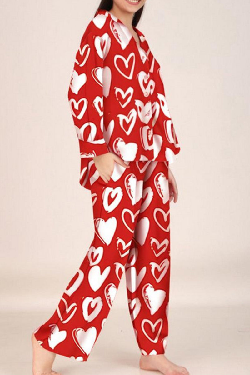 Heart Print Two-Piece Pajama Set
