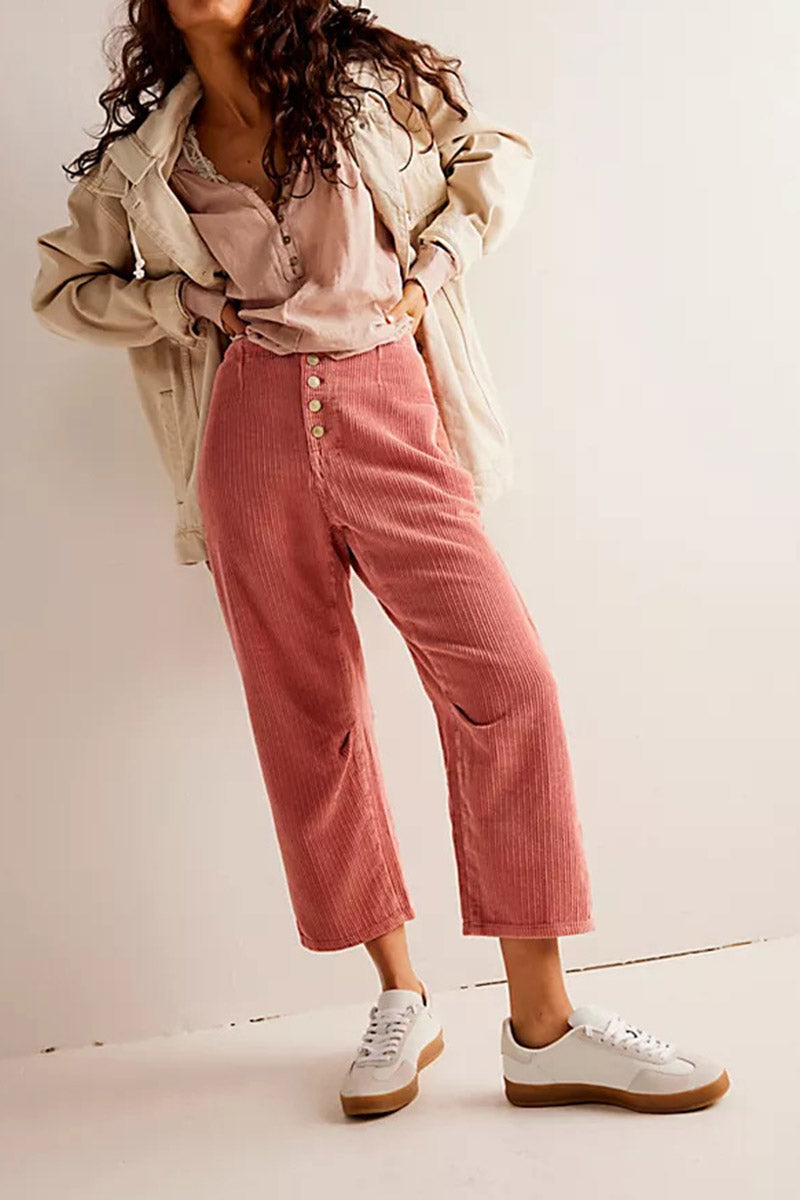 Buttoned High-Waisted Corduroy Pants