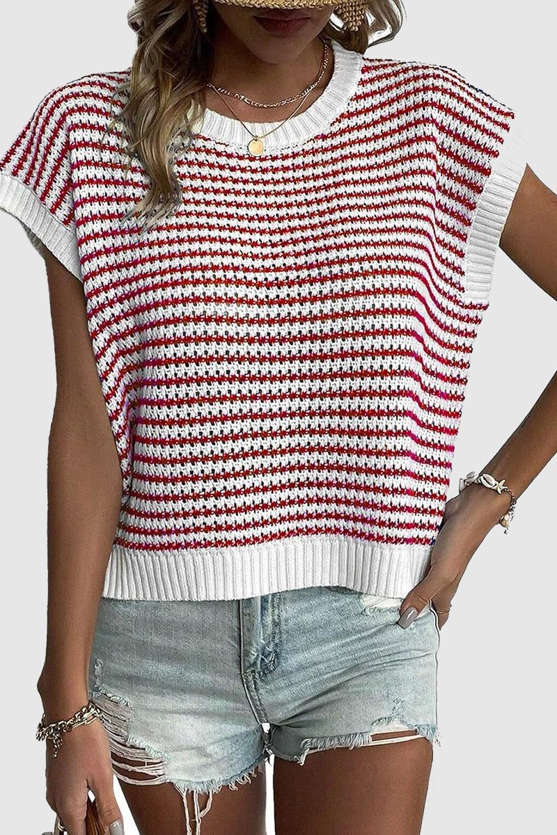 Striped Batwing Sleeve Knit Top