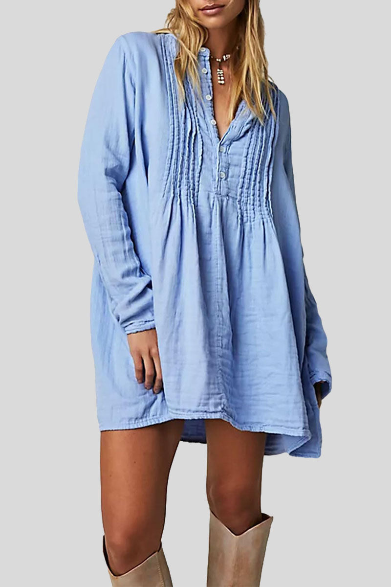 Pintuck Detail Long Sleeve Mini Dress