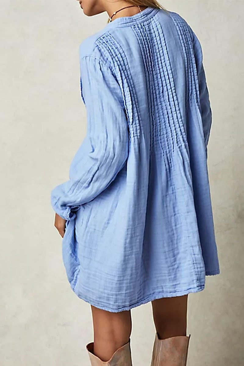 Pintuck Detail Long Sleeve Mini Dress