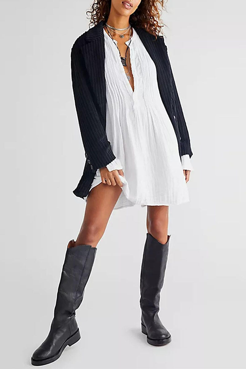 Pintuck Detail Long Sleeve Mini Dress