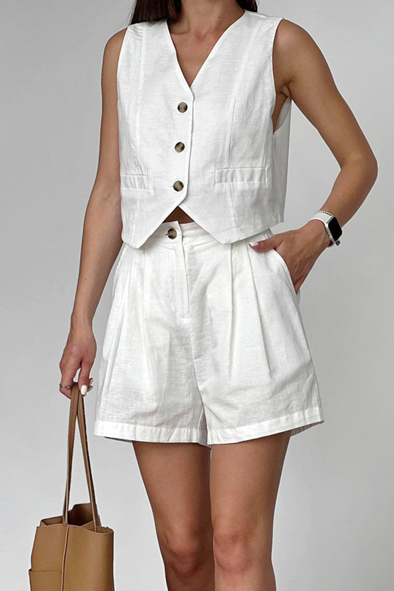 Buttoned Vest and Shorts Set
