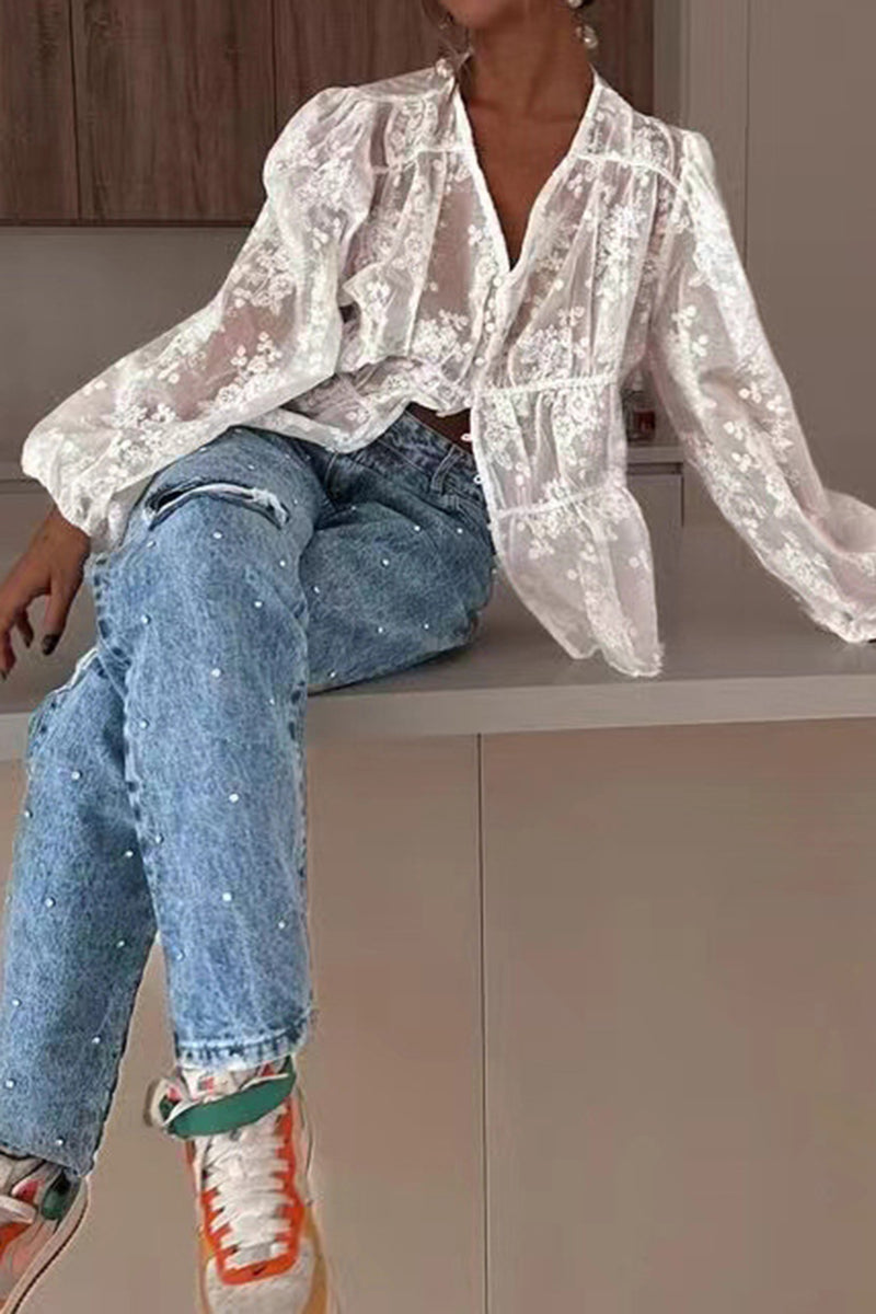Bell Sleeve Sheer Blouse